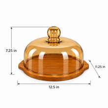 Large Round Wooden Dessert Server with Amber-Tinted Dome Cover – Covered Cake, Pastry & Dessert Display