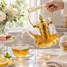 1.2 L Glass Teapot with Stainless Steel Infuser and Gold-Tone Handle