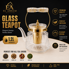 1.2 L Glass Teapot with Stainless Steel Infuser and Gold-Tone Handle