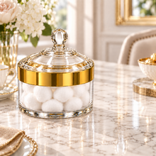 Medium 14 oz Clear Storage Canister with Gold-Tone Band & Decorative Dome Lid