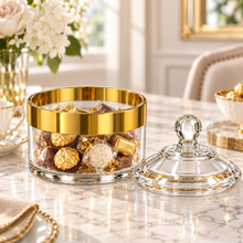 Medium 14 oz Clear Storage Canister with Gold-Tone Band & Decorative Dome Lid