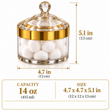 Medium 14 oz Clear Storage Canister with Gold-Tone Band & Decorative Dome Lid