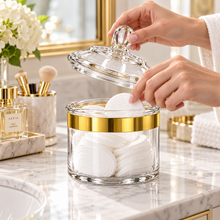 Luxury Large Clear Storage Canister with Gold-Tone Band & Decorative Dome Lid