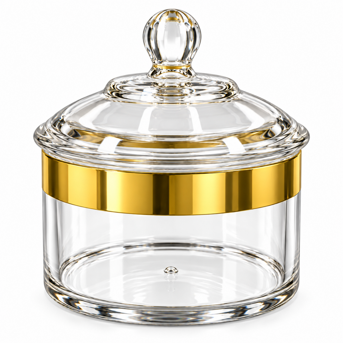 Luxury Large Clear Storage Canister with Gold-Tone Band & Decorative Dome Lid