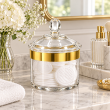 Luxury XL Clear Storage Canister with Gold-Tone Band & Decorative Dome Lid