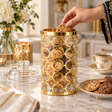 Luxury Large Clear Storage Canister with Gold Geometric Circle Design & Decorative Dome Lid