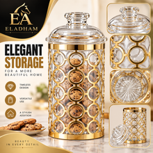 Luxury Large Clear Storage Canister with Gold Geometric Circle Design & Decorative Dome Lid
