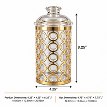 Luxury Large Clear Storage Canister with Gold Geometric Circle Design & Decorative Dome Lid