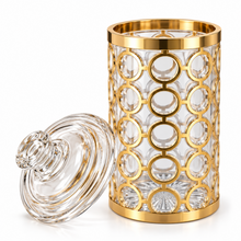 Luxury Large Clear Storage Canister with Gold Geometric Circle Design & Decorative Dome Lid
