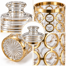 Luxury Large Clear Storage Canister with Gold Geometric Circle Design & Decorative Dome Lid