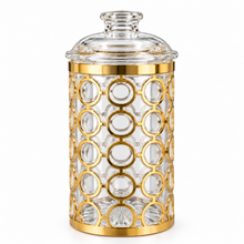 Luxury Large Clear Storage Canister with Gold Geometric Circle Design & Decorative Dome Lid