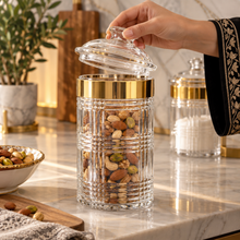Luxury Large Clear Crystal-Style Storage Canister with Gold-Tone Trim & Decorative Lid