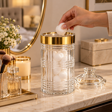 Luxury Large Clear Crystal-Style Storage Canister with Gold-Tone Trim & Decorative Lid