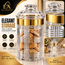 Luxury Large Clear Crystal-Style Storage Canister with Gold-Tone Trim & Decorative Lid