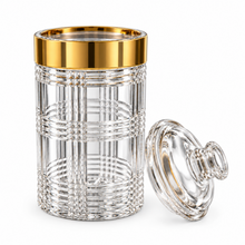 Luxury Large Clear Crystal-Style Storage Canister with Gold-Tone Trim & Decorative Lid