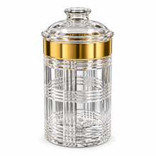 Luxury Large Clear Crystal-Style Storage Canister with Gold-Tone Trim & Decorative Lid
