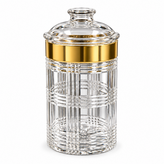 Luxury Large Clear Crystal-Style Storage Canister with Gold-Tone Trim & Decorative Lid
