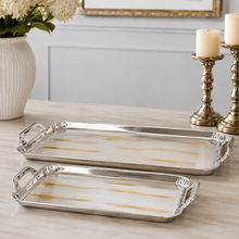 2-Piece Chrome Serving Tray Set with Raised Edges and Easy-Grip Handles