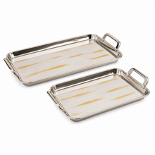2-Piece Chrome Serving Tray Set with Raised Edges and Easy-Grip Handles