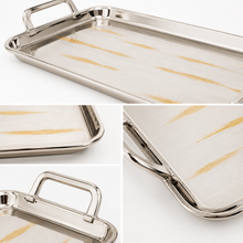 2-Piece Chrome Serving Tray Set with Raised Edges and Easy-Grip Handles