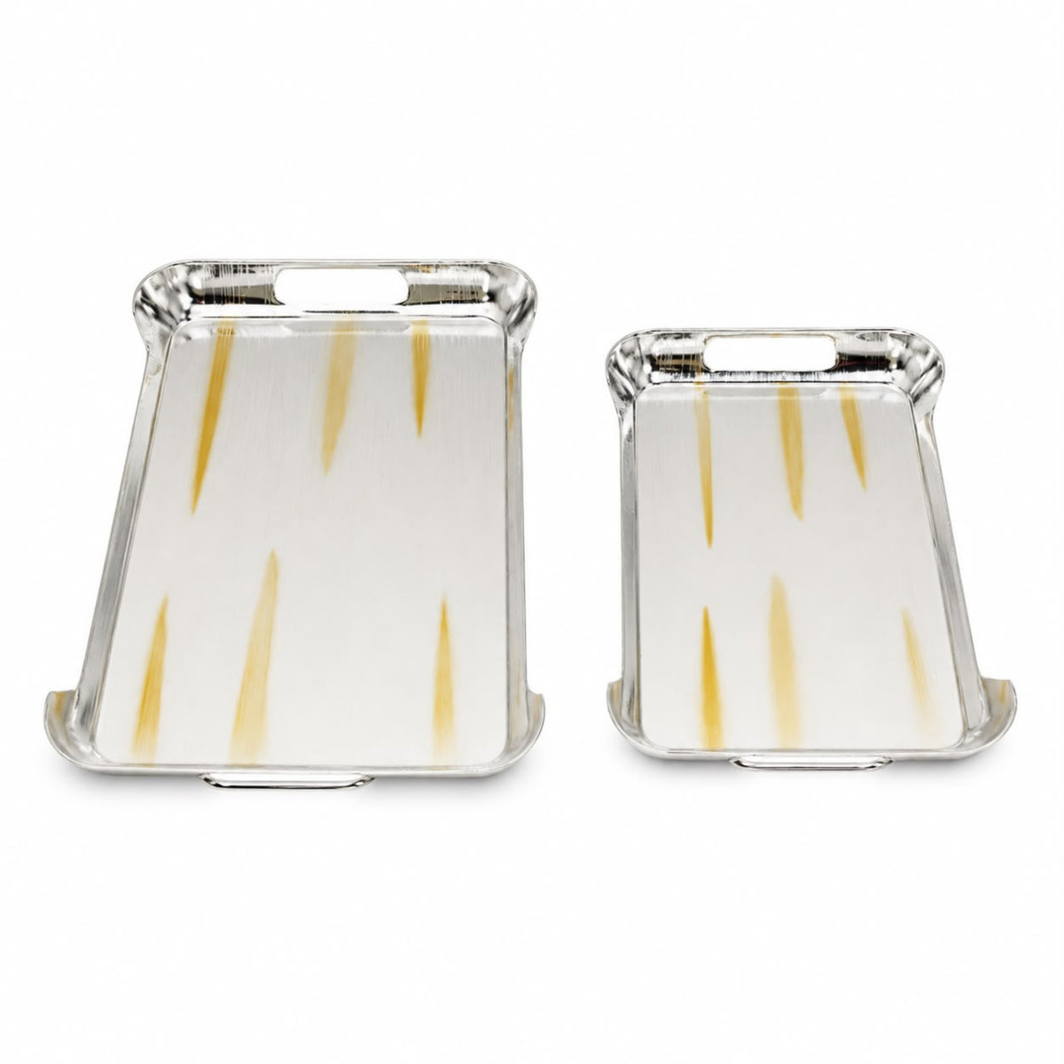 2-Piece Chrome Serving Tray Set with Raised Edges and Easy-Grip Handles