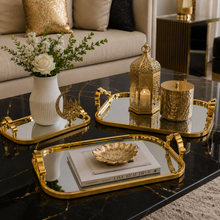 3-Piece Premium Gold Rectangular Decorative Tray Set with Mirrored Glass