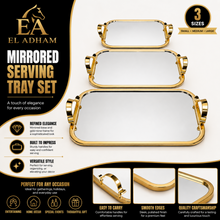 3-Piece Premium Gold Rectangular Decorative Tray Set with Mirrored Glass