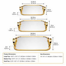 3-Piece Premium Gold Rectangular Decorative Tray Set with Mirrored Glass