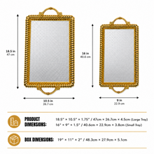 2-Piece Luxury Gold Serving Tray Set with Mirrored Bases and Decorative Handles