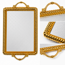 2-Piece Luxury Gold Serving Tray Set with Mirrored Bases and Decorative Handles