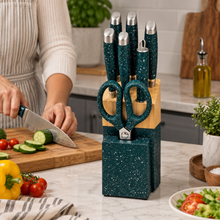 Premium Stainless Steel 8 pcs kitchen knife set Green & Gold & white