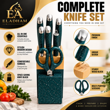 Premium Stainless Steel 8 pcs kitchen knife set Green & Gold & white