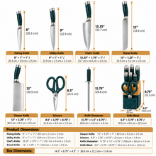 Premium Stainless Steel 8 pcs kitchen knife set Green & Gold & white