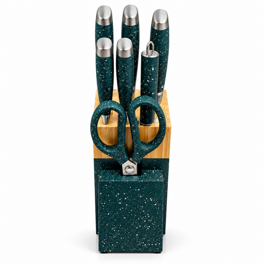 Premium Stainless Steel 8 pcs kitchen knife set Green & Gold & white