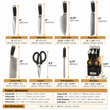 TEMIOV 8-Piece Stainless Steel Kitchen Knife Set with Scissors & Countertop Block – Black, Gold & Gray