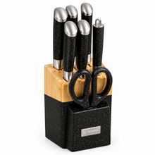 TEMIOV 8-Piece Stainless Steel Kitchen Knife Set with Scissors & Countertop Block – Black, Gold & Gray