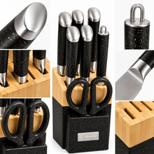TEMIOV 8-Piece Stainless Steel Kitchen Knife Set with Scissors & Countertop Block – Black, Gold & Gray