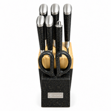 TEMIOV 8-Piece Stainless Steel Kitchen Knife Set with Scissors & Countertop Block – Black, Gold & Gray
