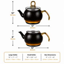 2-Piece Black Speckled Stainless Steel Turkish Tea Kettle Set with Glass Lid, 2 L and 1.2 L