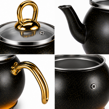 2-Piece Black Speckled Stainless Steel Turkish Tea Kettle Set with Glass Lid, 2 L and 1.2 L
