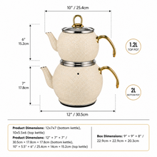 2-Piece Cream Speckled Turkish Tea Kettle Set, 2L & 1.2L