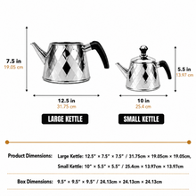 2-Piece Stainless Steel Turkish Tea Maker Set with Diamond Pattern, 2.5 L and 1 L