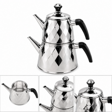 2-Piece Stainless Steel Turkish Tea Maker Set with Diamond Pattern, 2.5 L and 1 L