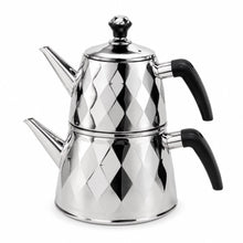 2-Piece Stainless Steel Turkish Tea Maker Set with Diamond Pattern, 2.5 L and 1 L