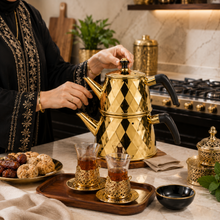 Gold Stainless Steel Turkish Tea Pot Set, 2.5 L and 1 L, 2-Piece
