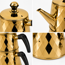 Gold Stainless Steel Turkish Tea Pot Set, 2.5 L and 1 L, 2-Piece