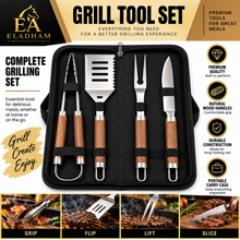 4-Piece BBQ Grilling Tool Set with Tongs, Spatula, Carving Fork & Knife in Carrying Case – Large