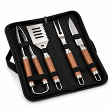 4-Piece BBQ Grilling Tool Set with Tongs, Spatula, Carving Fork & Knife in Carrying Case – Large