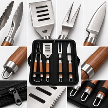 4-Piece BBQ Grilling Tool Set with Tongs, Spatula, Carving Fork & Knife in Carrying Case – Large