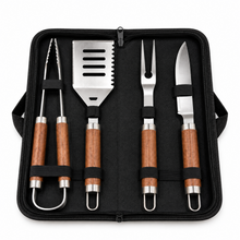 4-Piece BBQ Grilling Tool Set with Tongs, Spatula, Carving Fork & Knife in Carrying Case – Large